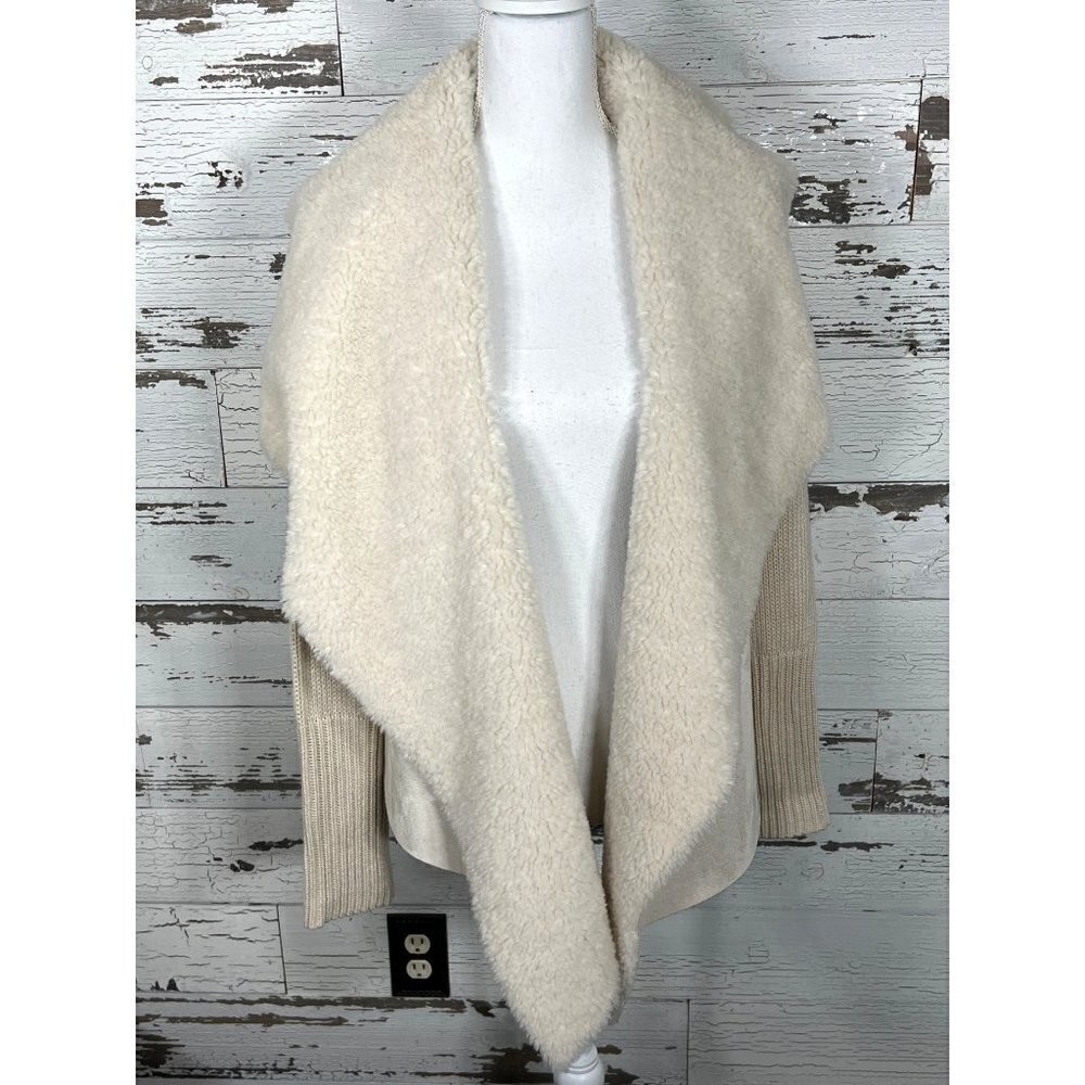 JOHN + JENN Sienna Faux Fur Drape Cardigan Cream Sz S NWOT